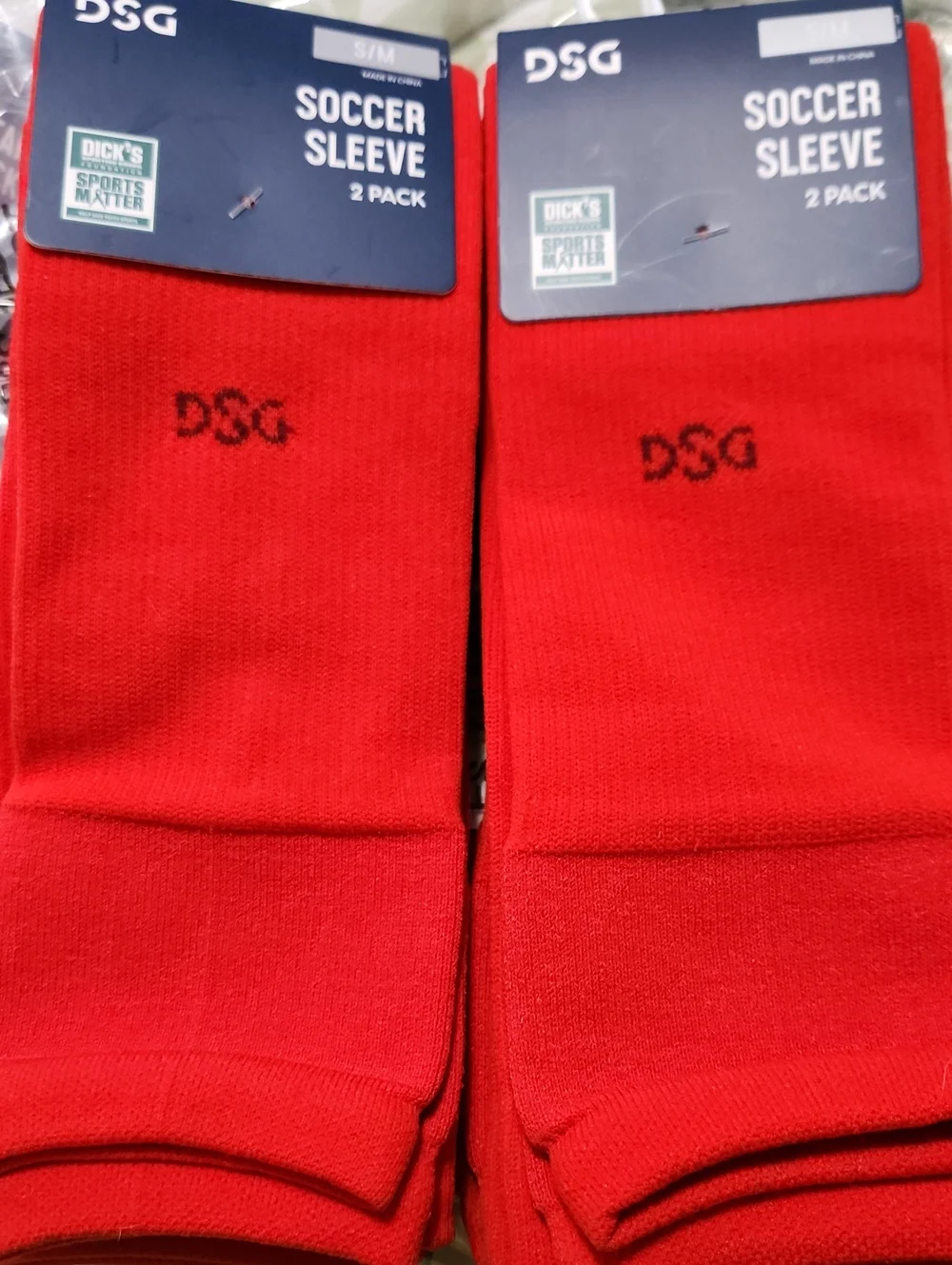 DSG Red Men's Soccer Sleeve Socks 2-Pack In Each . Two Sets Sz S/M